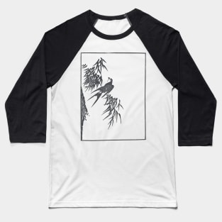 Retro Vintage, Swallow And Willow Tree, Japanese Aesthetic, Black Baseball T-Shirt